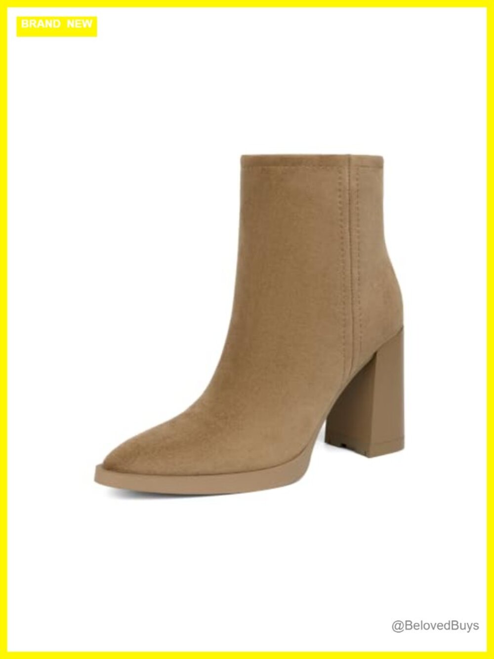 Faux Suede Pointed Toe Ankle Booties Chunky Block High Heel Side Zip
